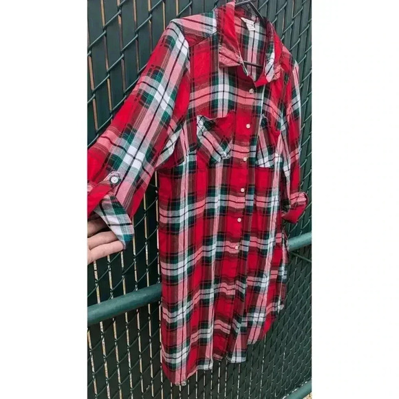 Women's plaid flannel button down shirt dress w/roll tab sleeves, Cato sz 14/16W - Picture 3 of 6